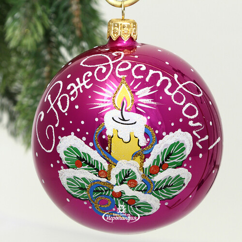 Стеклянный елочный шар Рождественский 8 см вишневый глянцевый Фабрика Елочка