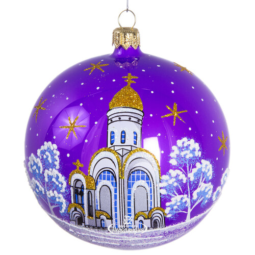 Стеклянный елочный шар Храм 9 см фиолетовый Фабрика Елочка