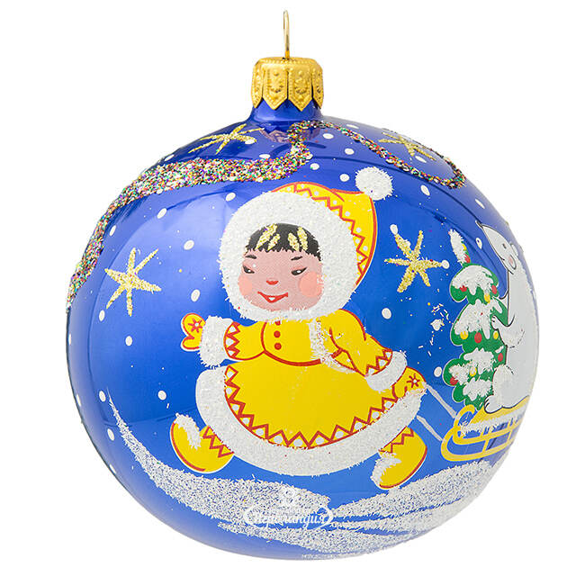 Стеклянный елочный шар Сахая 8 см синий Фабрика Елочка