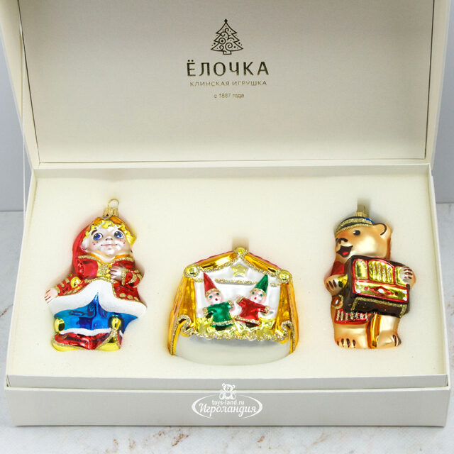 Набор стеклянных елочных игрушек Театр 8-11 см, 3 шт, подвеска Фабрика Елочка
