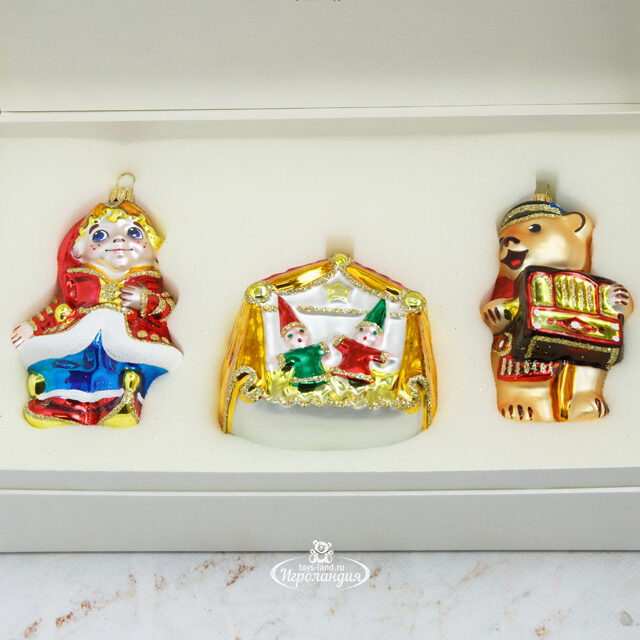 Набор стеклянных елочных игрушек Театр 8-11 см, 3 шт, подвеска Фабрика Елочка