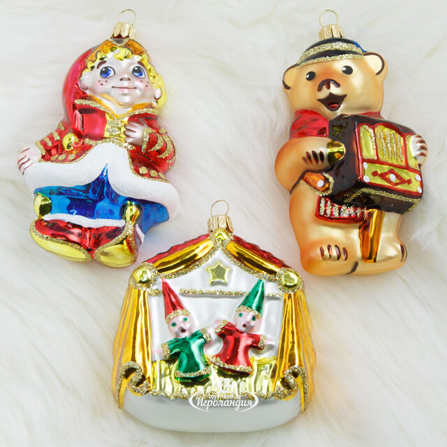 Набор стеклянных елочных игрушек Театр 8-11 см, 3 шт, подвеска Фабрика Елочка