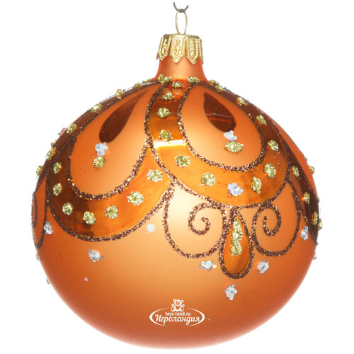 Стеклянный елочный шар Рондо 8 см оранжевый Фабрика Елочка