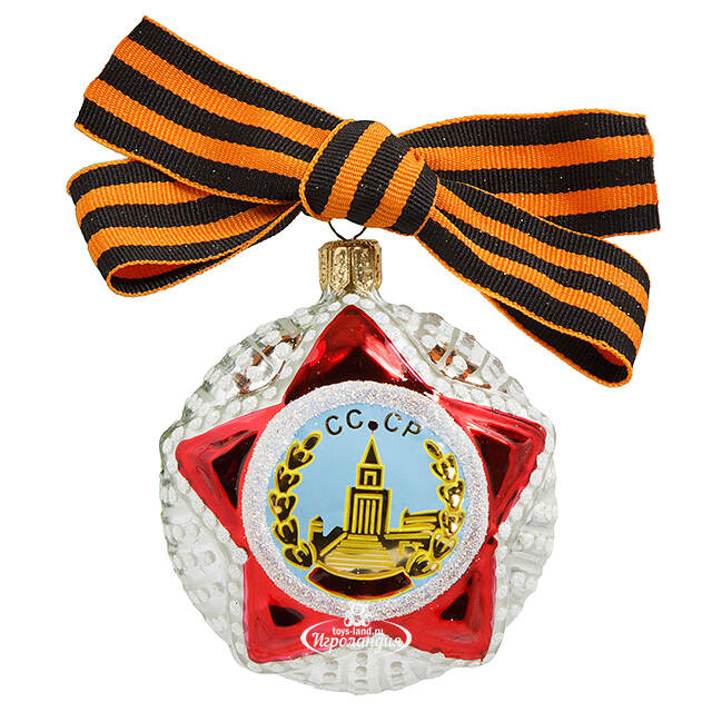 Стеклянная елочная игрушка Орден Победа 7 см, подвеска Фабрика Елочка