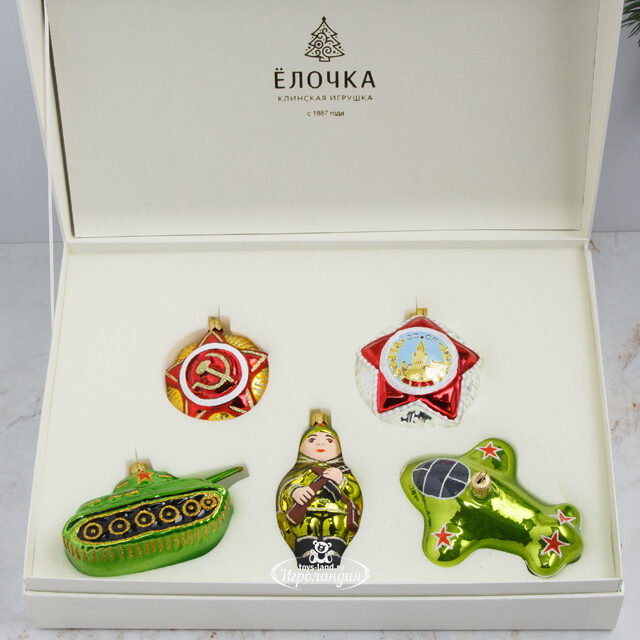 Набор стеклянных елочных игрушек Слава, 5 шт, подвеска Фабрика Елочка