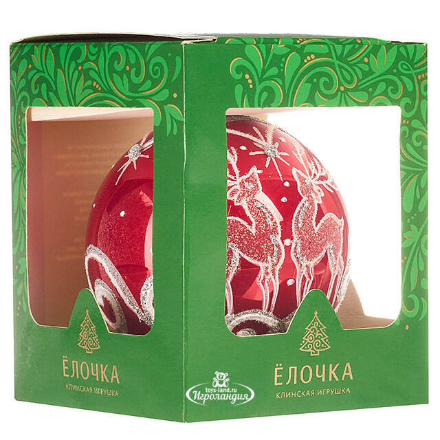 Стеклянный елочный шар Олени 8 см красный Фабрика Елочка