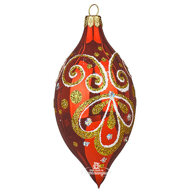 Стеклянная елочная игрушка - сосулька Лика 11 см красная, подвеска Фабрика Елочка