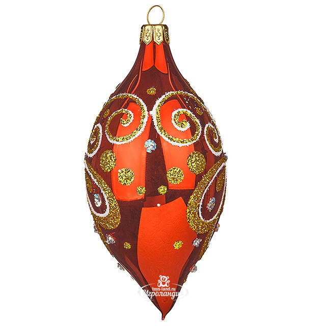 Стеклянная елочная игрушка - сосулька Лика 11 см красная, подвеска Фабрика Елочка