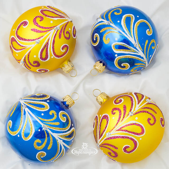 Набор стеклянных елочных шаров Лиана 7 см, 4 шт синий Фабрика Елочка