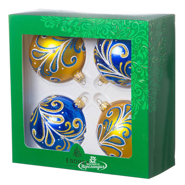 Набор стеклянных елочных шаров Лиана 7 см, 4 шт синий Фабрика Елочка