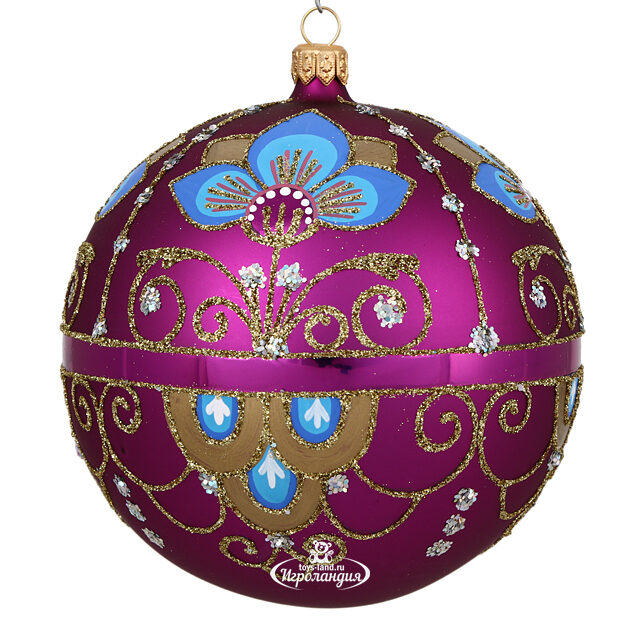 Стеклянный елочный шар Императорский 11 см фуксия Фабрика Елочка