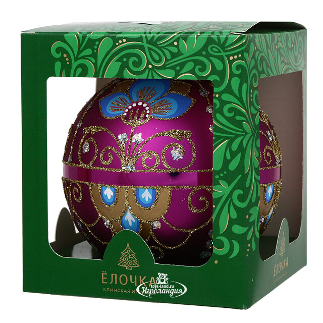 Стеклянный елочный шар Императорский 11 см фуксия Фабрика Елочка