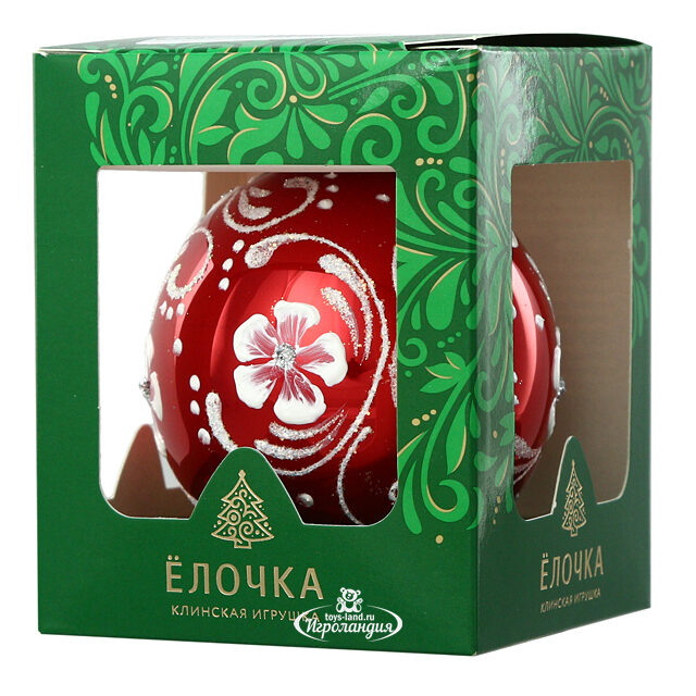 Стеклянный елочный шар Белые Цветы 7 см красный Фабрика Елочка