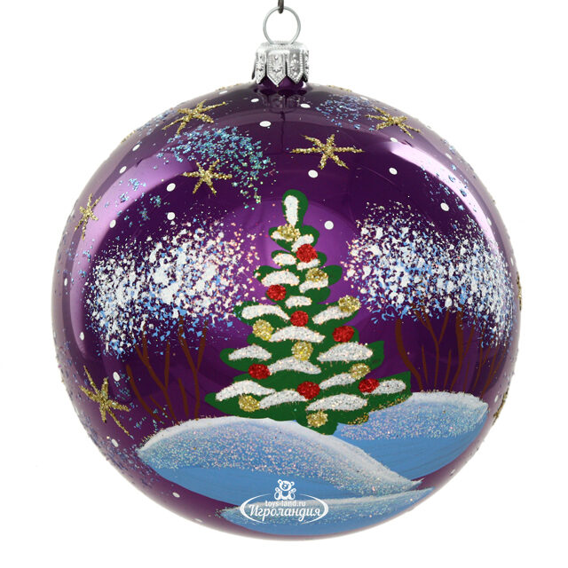 Стеклянный елочный шар Зимний Вечер 11 см фиолетовый Фабрика Елочка