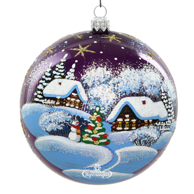 Стеклянный елочный шар Зимний Вечер 11 см фиолетовый Фабрика Елочка