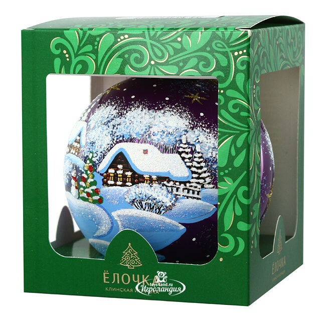 Стеклянный елочный шар Зимний Вечер 11 см фиолетовый Фабрика Елочка