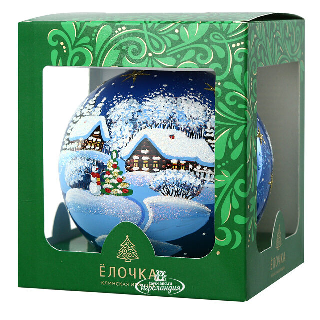 Стеклянный елочный шар Зимний Вечер 11 см синий Фабрика Елочка