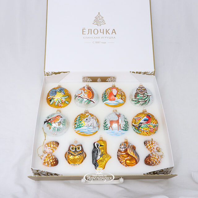 Набор стеклянных елочных шаров Лесная Сказка 5-9 см, 13 шт Фабрика Елочка