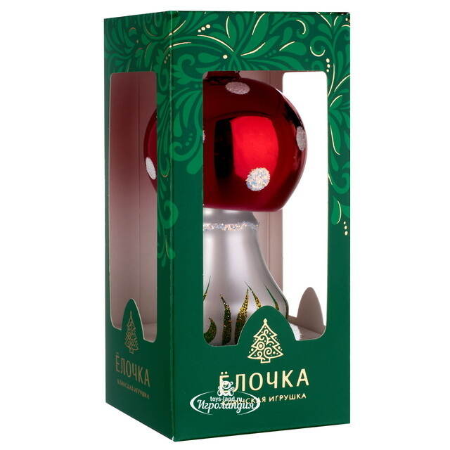 Стеклянная елочная игрушка Мухомор 8 см, подвеска Фабрика Елочка