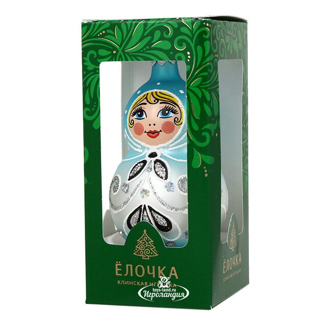 Стеклянная елочная игрушка Ажурная Матрешка 9 см, голубая, подвеска Фабрика Елочка