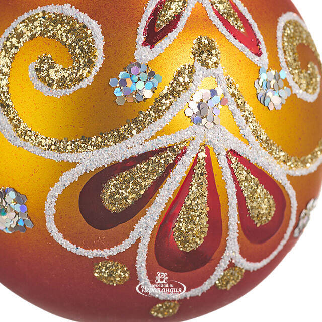 Стеклянная елочная игрушка Ажурная Матрешка 9 см, золотая, подвеска Фабрика Елочка