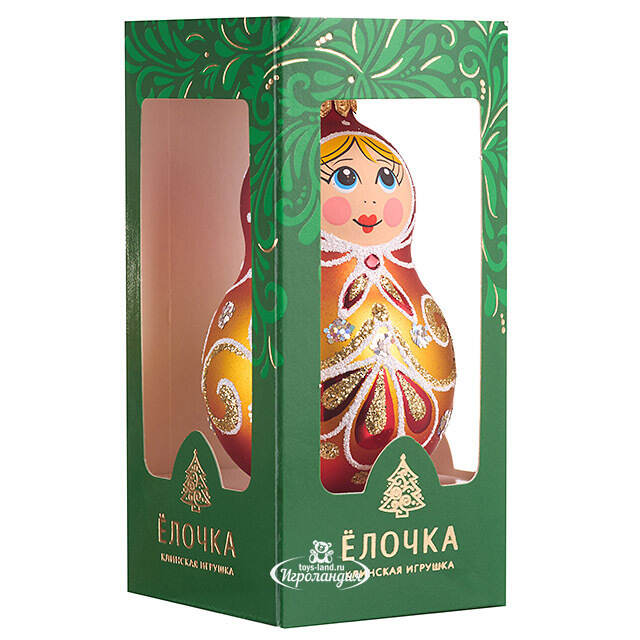 Стеклянная елочная игрушка Ажурная Матрешка 9 см, золотая, подвеска Фабрика Елочка