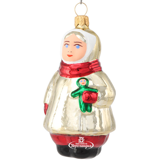 Стеклянная елочная игрушка Девочка с куклой 9 см, подвеска Фабрика Елочка