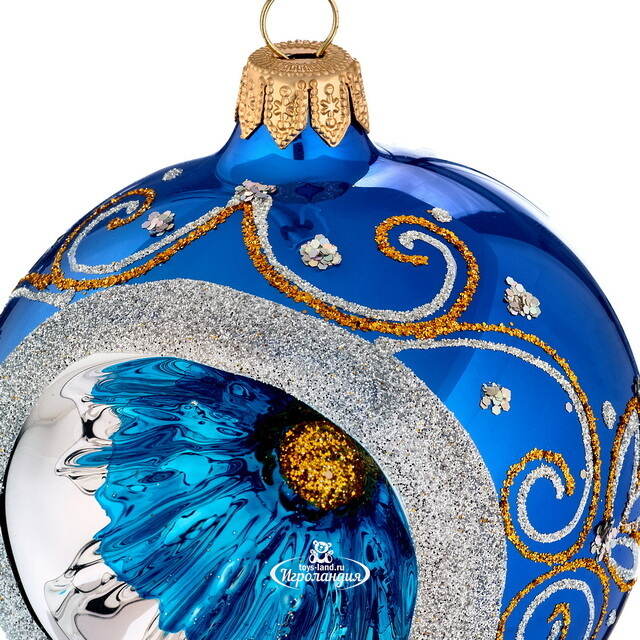 Стеклянные елочные шары Поэма 9 см синие, 4 шт Фабрика Елочка