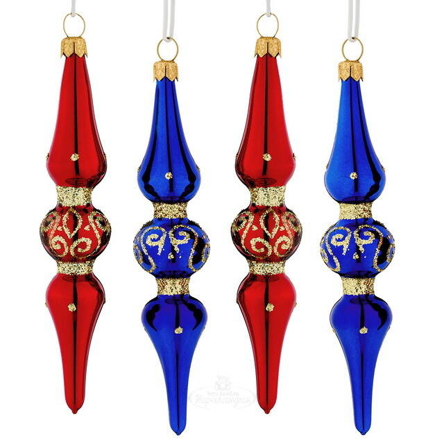 Елочные игрушки Подвески Адель 14 см красно-синие, 4 шт, стекло Фабрика Елочка
