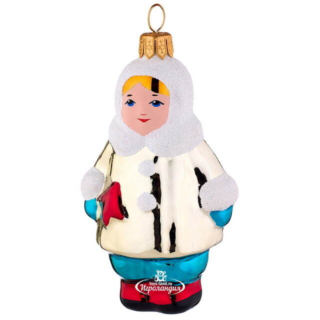 Елочная игрушка Девочка с флажком 8 см, стекло Фабрика Елочка