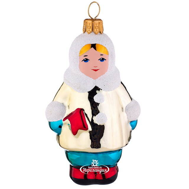 Елочная игрушка Девочка с флажком 8 см, стекло Фабрика Елочка