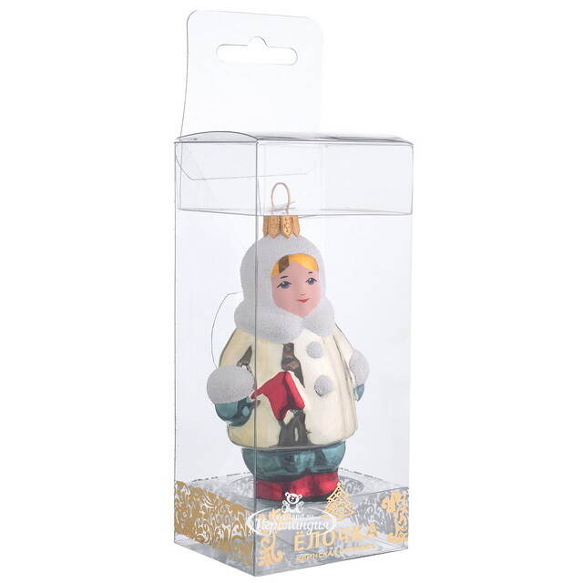 Елочная игрушка Девочка с флажком 8 см, стекло Фабрика Елочка