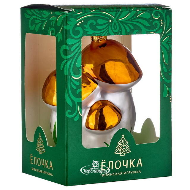 Елочная игрушка Грибы Боровички 8 см, стекло Фабрика Елочка