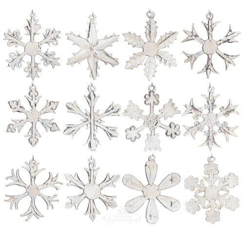 Набор стеклянных елочных игрушек Снежинки Tridentum 5 см, 12 шт, подвеска Kurts Adler