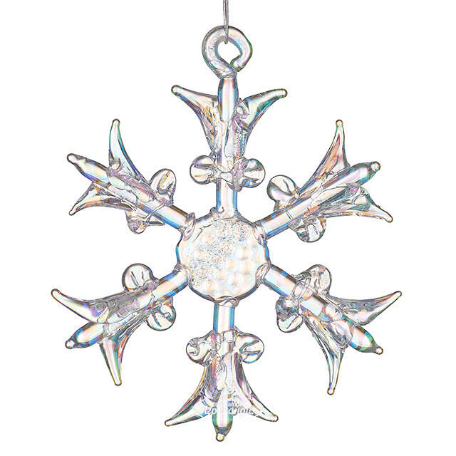 Набор стеклянных елочных игрушек Снежинки Tridentum 5 см, 12 шт, подвеска Kurts Adler