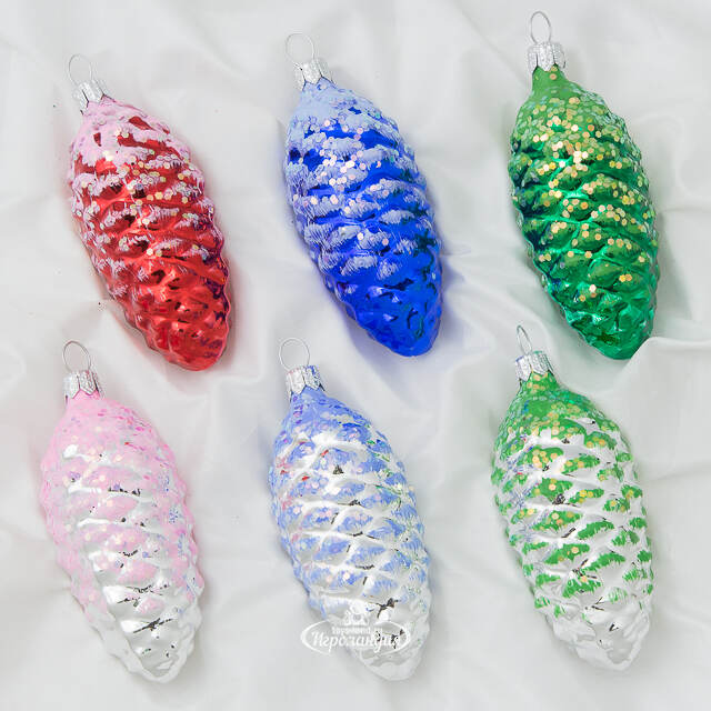 Набор стеклянных елочных игрушек Шишки Кедровые 8 см, 6 шт Фабрика Елочка