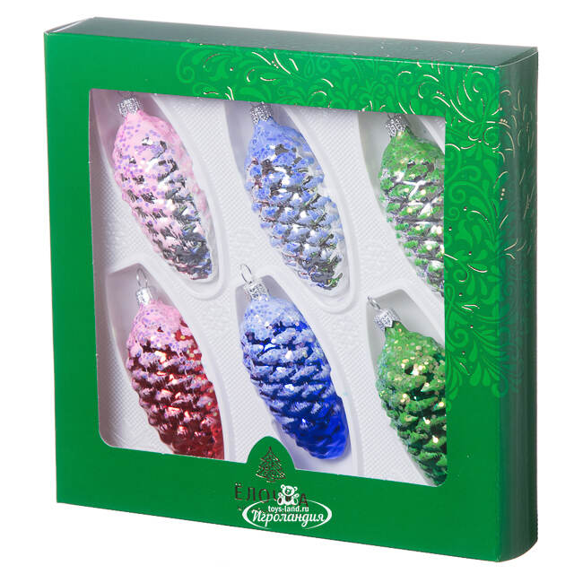 Набор стеклянных елочных игрушек Шишки Кедровые 8 см, 6 шт Фабрика Елочка