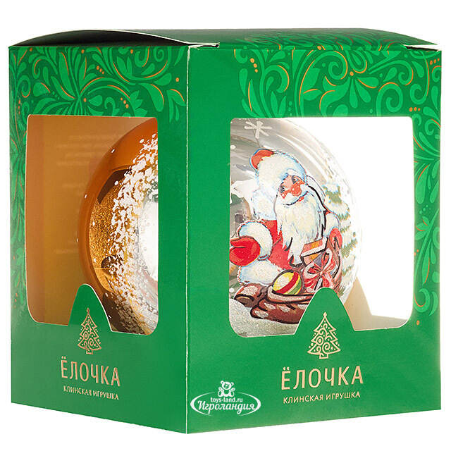 Стеклянный елочный шар Морозко 9 см золотой Фабрика Елочка