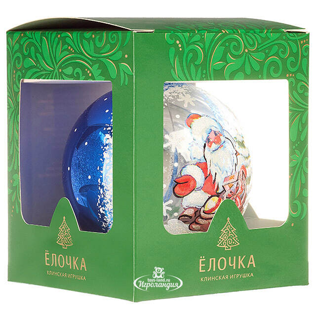 Стеклянный елочный шар Морозко 9 см синий Фабрика Елочка