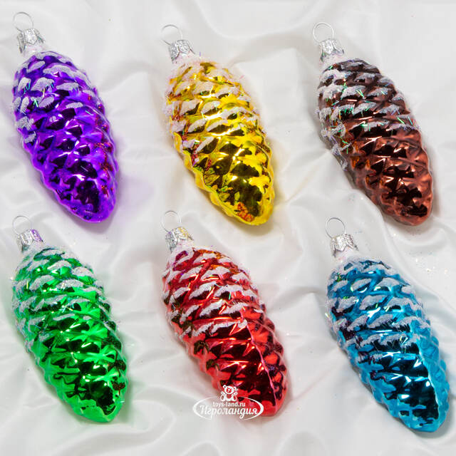 Набор стеклянных елочных игрушек Шишки Сосновый Бор 8 см, 6 шт Фабрика Елочка