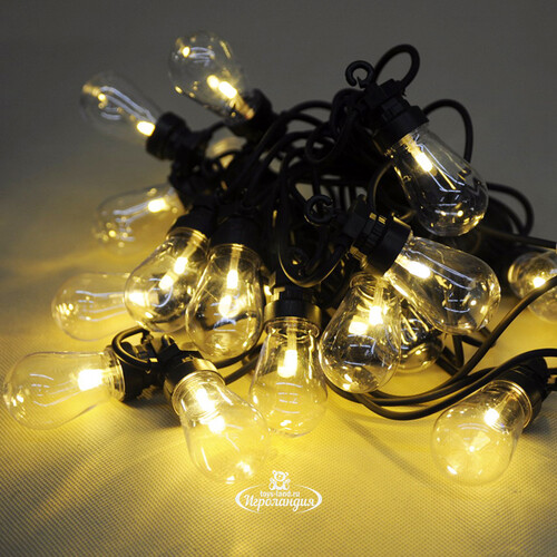 Гирлянда из лампочек Casmero 9.5 м, 20 ламп, теплые белые LED, черный ПВХ, IP44 Koopman