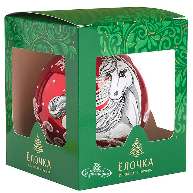 Стеклянный елочный шар Зодиак - Лошадь Ребекка 10 см красный Фабрика Елочка