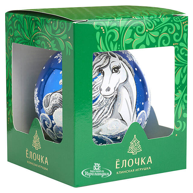 Стеклянный елочный шар Зодиак - Лошадь Ребекка 10 см синий Фабрика Елочка