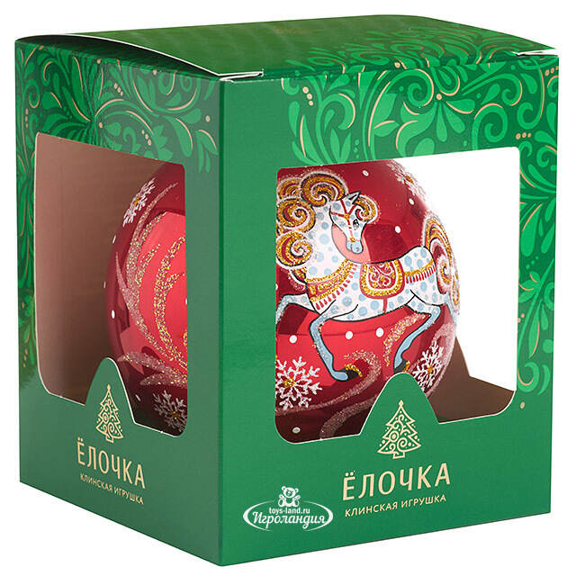 Стеклянный елочный шар Зодиак - Лошадка Сириль 10 см красный Фабрика Елочка