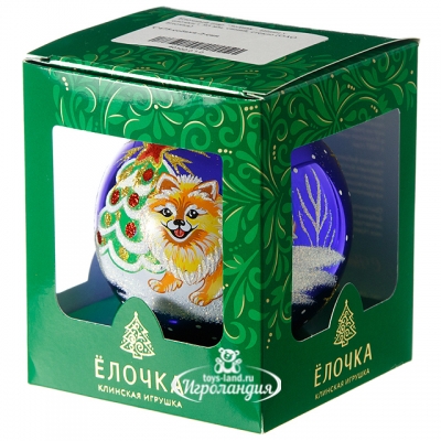 Стеклянный елочный шар Зодиак - Шпиц у Елочки 9 см синий Фабрика Елочка