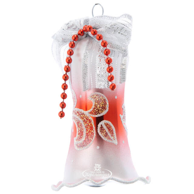 Стеклянная елочная игрушка Колокольчик Эхо 8.5 см красный, подвеска Фабрика Елочка