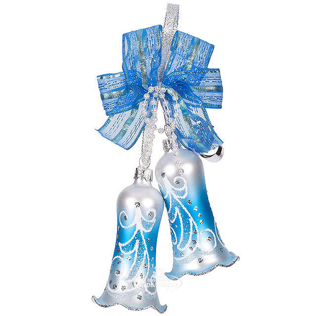 Стеклянное елочное украшение Бубенчики 8.5 см синие, подвеска Фабрика Елочка