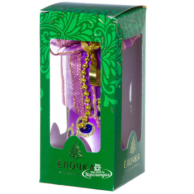 Стеклянная елочная игрушка Колокольчик Праздничный, 8.5 см фиолетовый, подвеска Фабрика Елочка