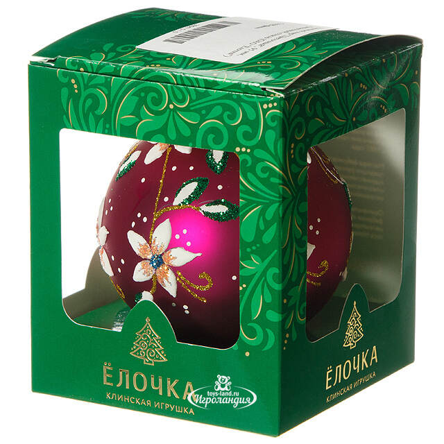 Стеклянный елочный шар Цветочный 9 см фиолетовый Фабрика Елочка