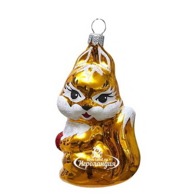 Стеклянная елочная игрушка Белочка 8 см, подвеска Фабрика Елочка